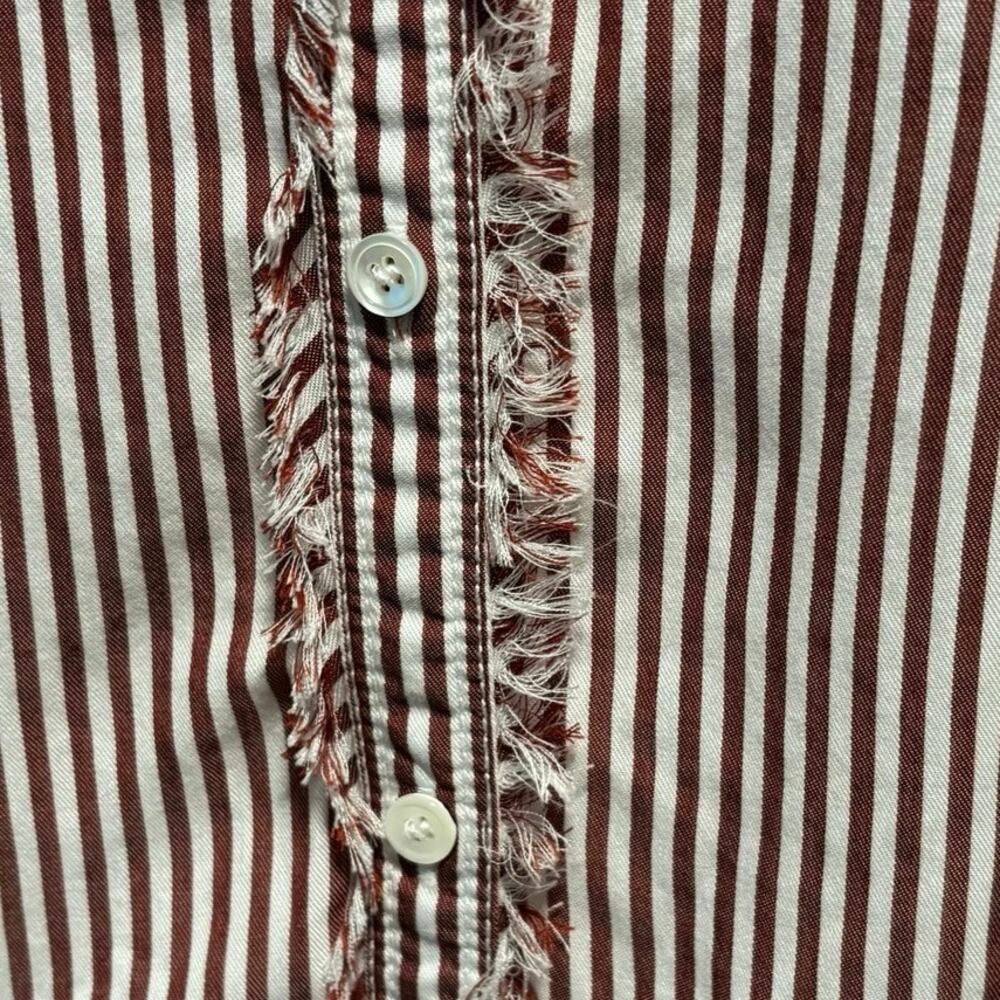 LL Bean Signature Womens Size 4 Button Up Shirt Striped Fray Detail Burgundy - Picture 3 of 6